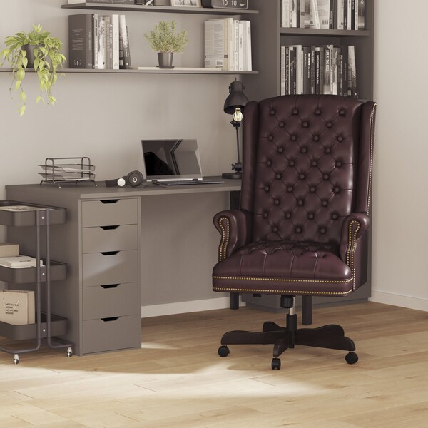 Flash Furniture Executive Chair Fixed Arms, 20" to 23" Height, Leather, Burgundy - CI-360-BY-GG