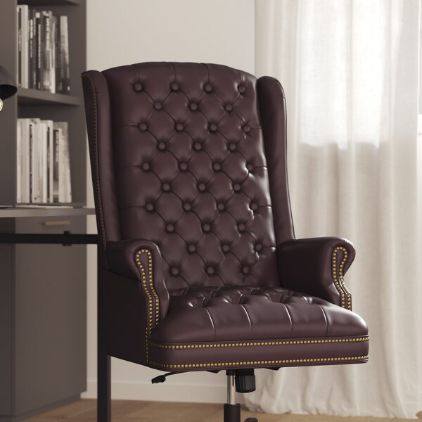 Flash Furniture Executive Chair Fixed Arms, 20" to 23" Height, Leather, Burgundy - CI-360-BY-GG