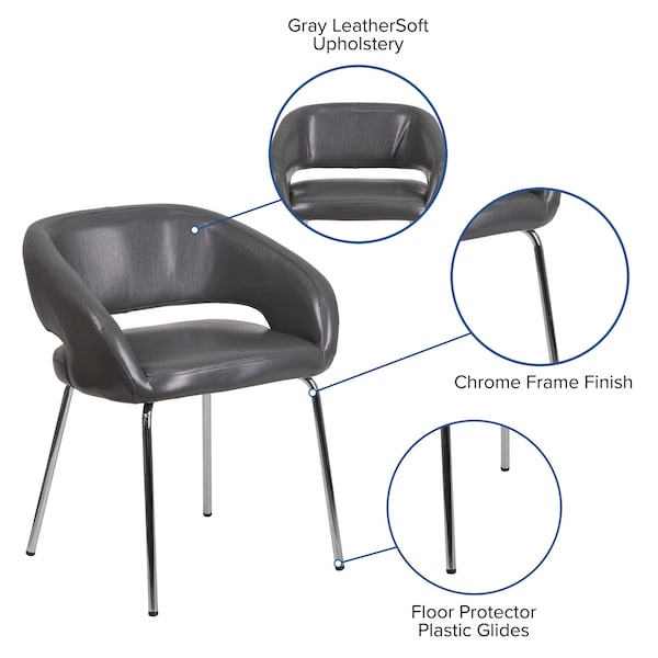 Flash Furniture Fusion Side Reception Chair, Gray Back, 23-1/2 in W 21-3/4" L 28-3/4" H, Leather Seat - CH-162731-GY-GG