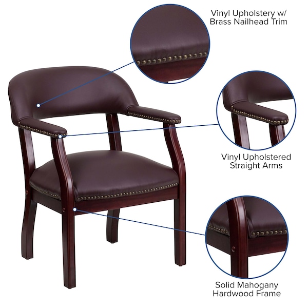 Flash Furniture Traditional Luxurious Conference Chair, Burgundy Seat, Wood Back, 24" W 27" L 31-1/2" H - B-Z105-LF19-LEA-GG