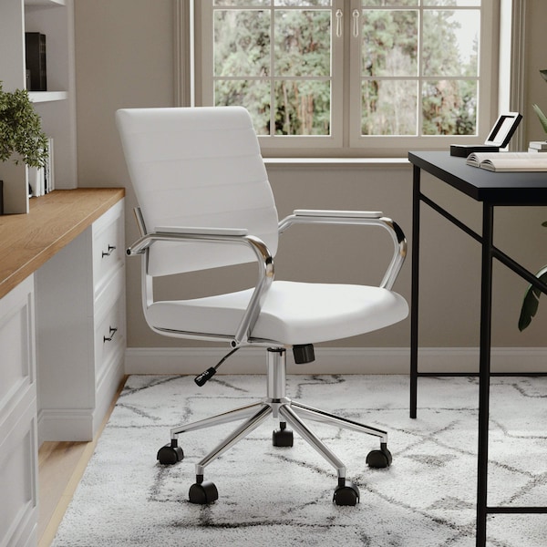 Martha Stewart Piper Upholstered Office Chair in White/Polished Nickel - CH-220921-2-WH-MS