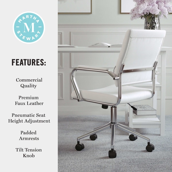 Martha Stewart Piper Upholstered Office Chair in White/Polished Nickel - CH-220921-2-WH-MS