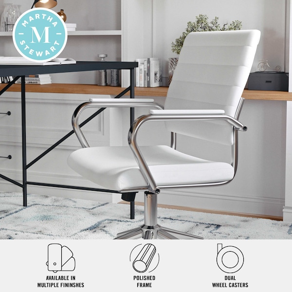 Martha Stewart Piper Upholstered Office Chair in White/Polished Nickel - CH-220921-2-WH-MS