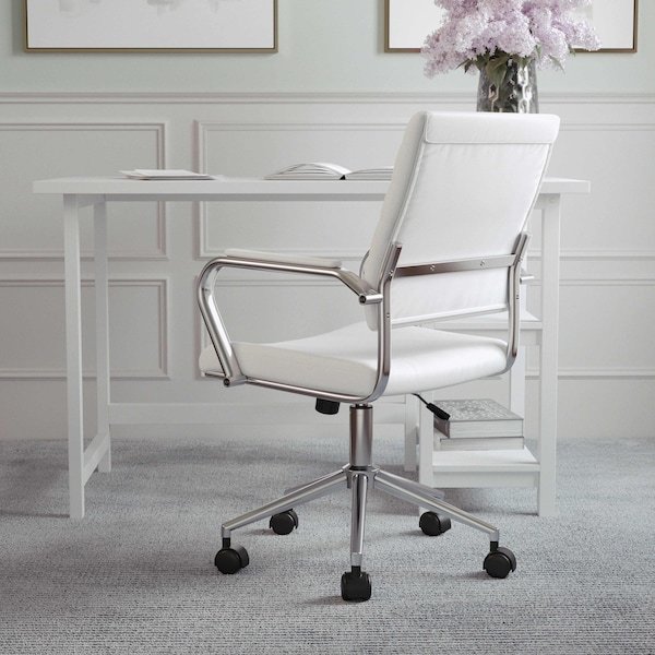 Martha Stewart Piper Upholstered Office Chair in White/Polished Nickel - CH-220921-2-WH-MS