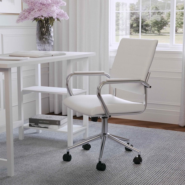 Martha Stewart Piper Upholstered Office Chair in White/Polished Nickel - CH-220921-2-WH-MS