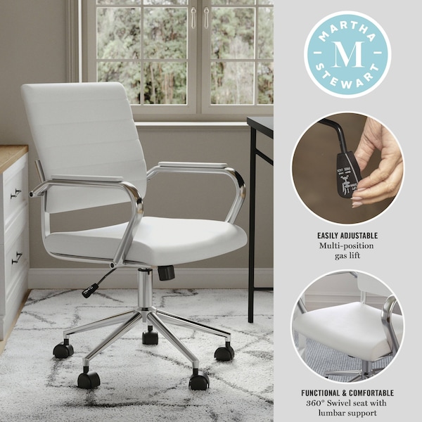Martha Stewart Piper Upholstered Office Chair in White/Polished Nickel - CH-220921-2-WH-MS