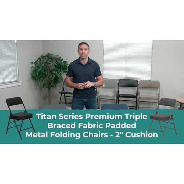 Atlas Commercial Products Triple-Braced Fabric Padded Metal Folding Chair, 2" Cushion, Gray - MFC22GRYFP-2