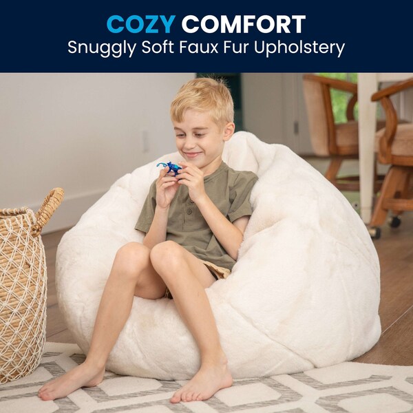 Flash Furniture Bean Bag Chair, White Back, 30 in W 30" L 18" H - DG-BEAN-SMALL-FUR-WH-GG