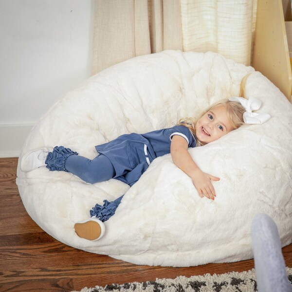 Flash Furniture Bean Bag Chair, White Back, 30 in W 30" L 18" H - DG-BEAN-SMALL-FUR-WH-GG