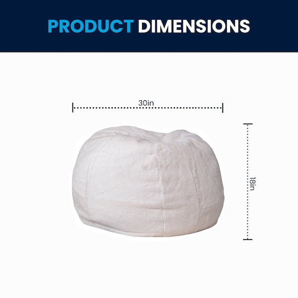 Flash Furniture Bean Bag Chair, White Back, 30 in W 30" L 18" H - DG-BEAN-SMALL-FUR-WH-GG