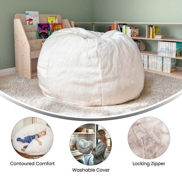 Flash Furniture Bean Bag Chair, White Back, 30 in W 30" L 18" H - DG-BEAN-SMALL-FUR-WH-GG