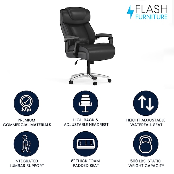 Flash Furniture Hercules Office Chair, Black Back, 30 in W 33" L 52" H, Padded - GO-2223-BK-GG