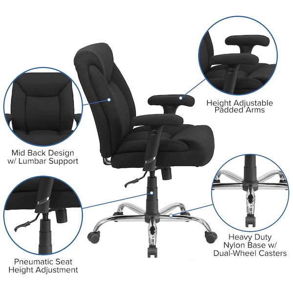 Flash Furniture Hercules Task Office Chair, Black Back, 29 in W 29" L 42-3/4" H, Adjustable Padded, Fabric Seat - GO-2073F-GG