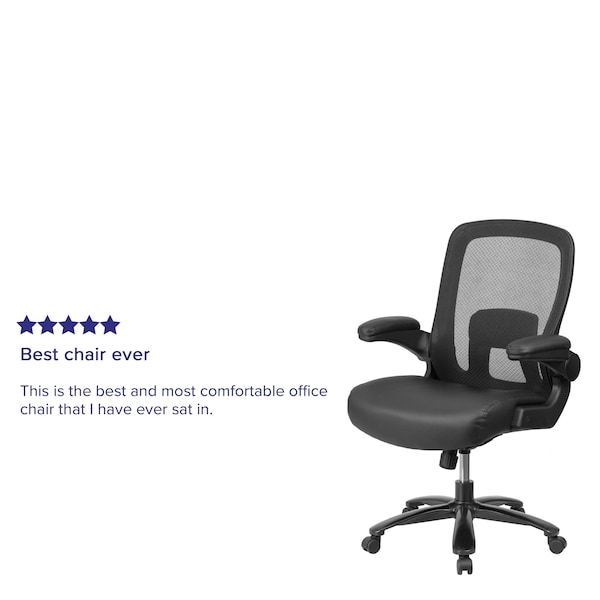 Flash Furniture Contemporary Office Chair, Black Back, 31-1/2 in W 28-1/2" L 47-1/2" H, Padded Flip-up - BT-20180-LEA-GG