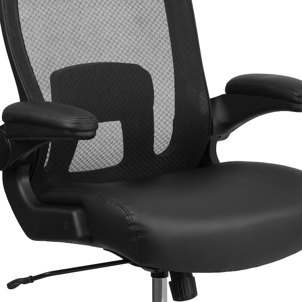 Flash Furniture Contemporary Office Chair, Black Back, 31-1/2 in W 28-1/2" L 47-1/2" H, Padded Flip-up - BT-20180-LEA-GG