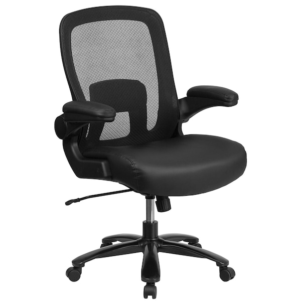 Flash Furniture Contemporary Office Chair, Black Back, 31-1/2 in W 28-1/2" L 47-1/2" H, Padded Flip-up - BT-20180-LEA-GG