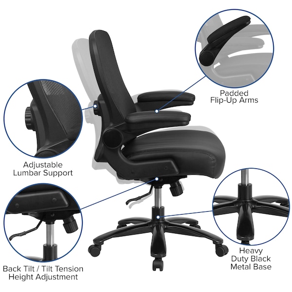 Flash Furniture Contemporary Office Chair, Black Back, 31-1/2 in W 28-1/2" L 47-1/2" H, Padded Flip-up - BT-20180-LEA-GG