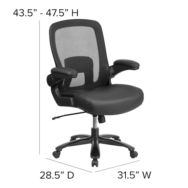 Flash Furniture Contemporary Office Chair, Black Back, 31-1/2 in W 28-1/2" L 47-1/2" H, Padded Flip-up - BT-20180-LEA-GG