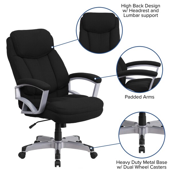 Flash Furniture Hercules Office Chair, Black Back, 28-1/2 in W 35" L 49-1/2" H, Padded - GO-1850-1-FAB-GG