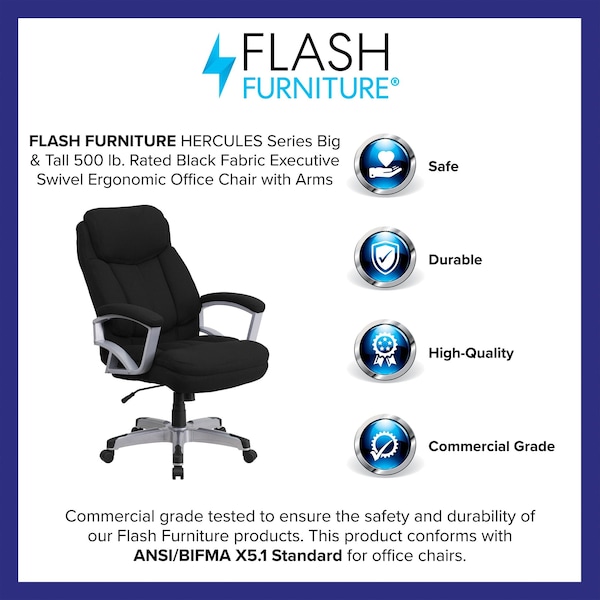 Flash Furniture Hercules Office Chair, Black Back, 28-1/2 in W 35" L 49-1/2" H, Padded - GO-1850-1-FAB-GG