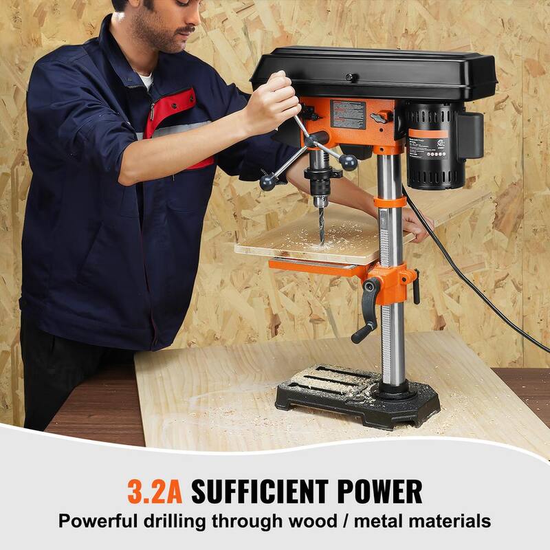 SVOPES Tabletop Drill Press: 3.2 Amp, 120-Volt, 5-Speed Settings, Cast Iron Construction, 10-In. Swing, 0-45° Tilt Worktable - TSZCD32A510HKFMUCV1-V0820
