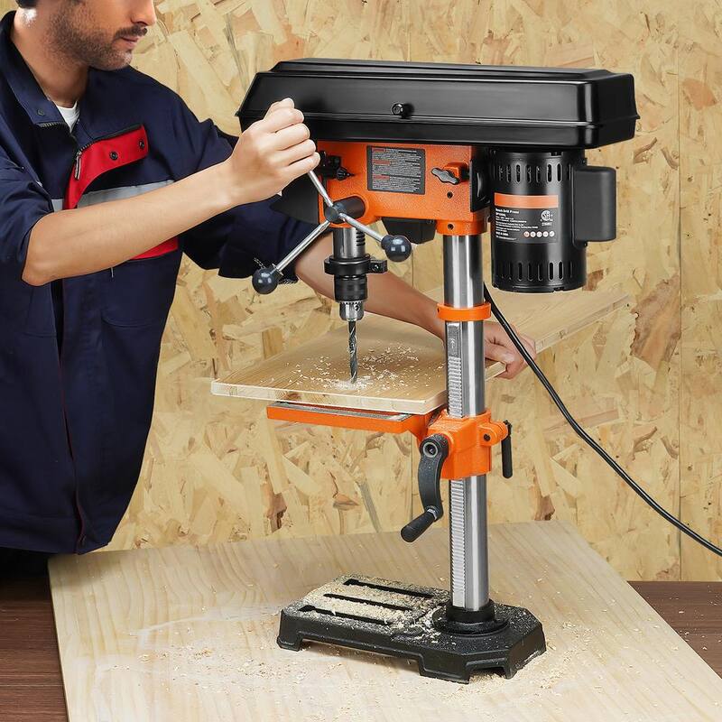 SVOPES Tabletop Drill Press: 3.2 Amp, 120-Volt, 5-Speed Settings, Cast Iron Construction, 10-In. Swing, 0-45° Tilt Worktable - TSZCD32A510HKFMUCV1-V0820