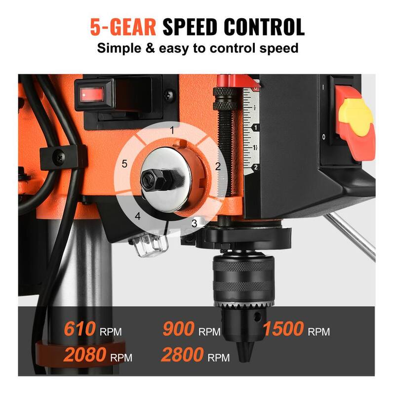 SVOPES Tabletop Drill Press: 3.2 Amp, 120-Volt, 5-Speed Settings, Cast Iron Construction, 10-In. Swing, 0-45° Tilt Worktable - TSZCD32A510HKFMUCV1-V0820