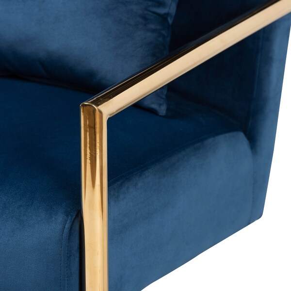 Baxton Studio Mira Navy Blue Velvet Upholstered Gold Finished Metal Lounge Chair - 160-9926