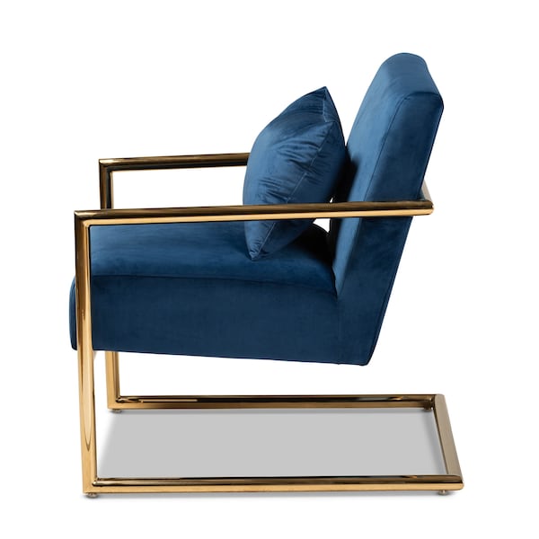 Baxton Studio Mira Navy Blue Velvet Upholstered Gold Finished Metal Lounge Chair - 160-9926