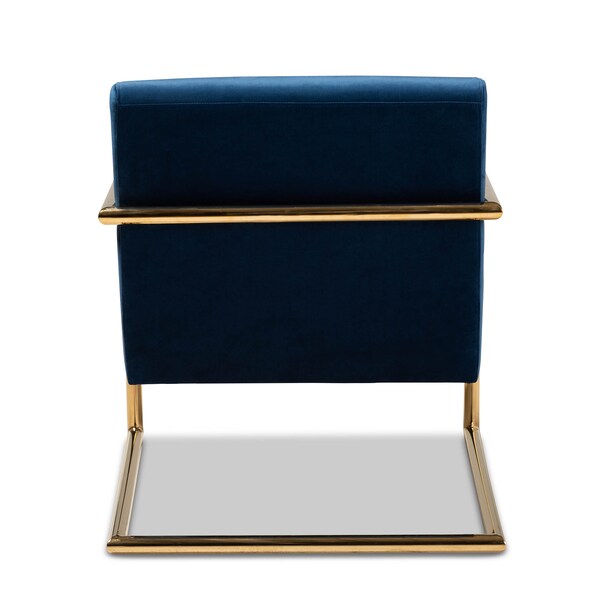 Baxton Studio Mira Navy Blue Velvet Upholstered Gold Finished Metal Lounge Chair - 160-9926