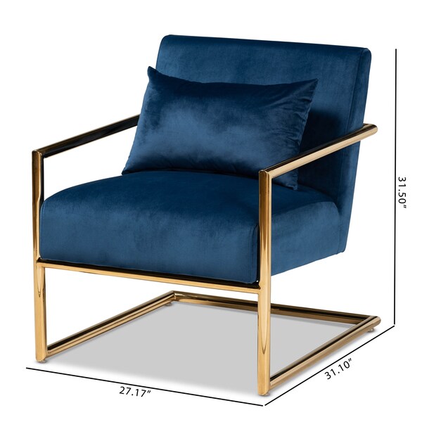 Baxton Studio Mira Navy Blue Velvet Upholstered Gold Finished Metal Lounge Chair - 160-9926