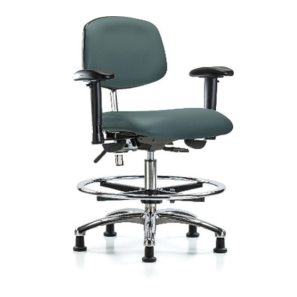 Zoro Select Clean Room Chair Ergonomic Chair, Adjustable Arms, 21-1/2" to 29" Height, Vinyl, Colonial Blue - BR-NCR-VMBCH-CR-T0-A1-CF-RG-8546
