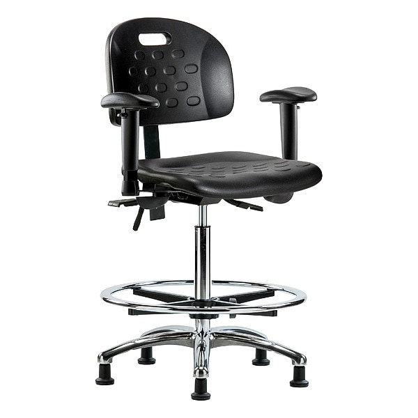 Zoro Select High Bench Chair Ergonomic Chair, Adjustable Arms, 24-3/4" to 35" Height, Polyurethane, Black - BR-HPHBCH-CR-T1-A1-CF-RG-BLK
