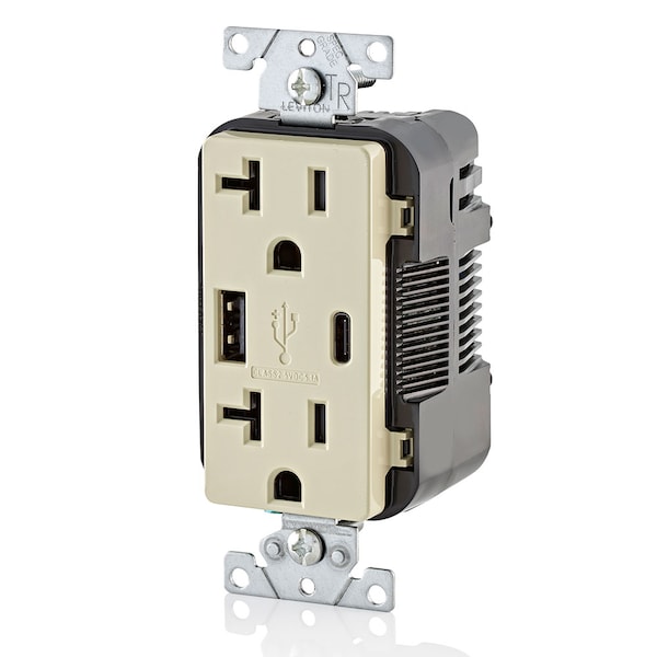 Leviton ELECTRICAL RECEPTACLES IV COMBDUP REC TYPE AC USBPT CHGR20A125V - T5833-I