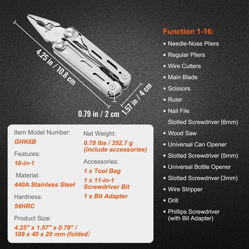 SVOPES 16-in-1 Multitool Pliers, Multi-Functional Cutters, Knife, Scissors, Ruler, Screwdrivers, Wood Saw, Can/Bottle Opener - DGNQ420BXG16O8DCKV0-0819