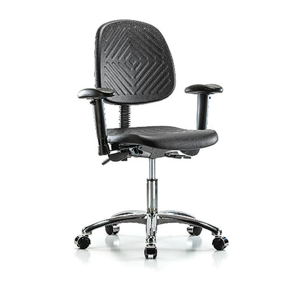 Blue Ridge Ergonomics Desk Chair Desk Chair, Med, Poly, Bk Chrm, AA, Cast, Adjustable Arms, 17" to 22" Height, Black; Blue - BR-PDHCH-MB-CR-T0-A1-CC