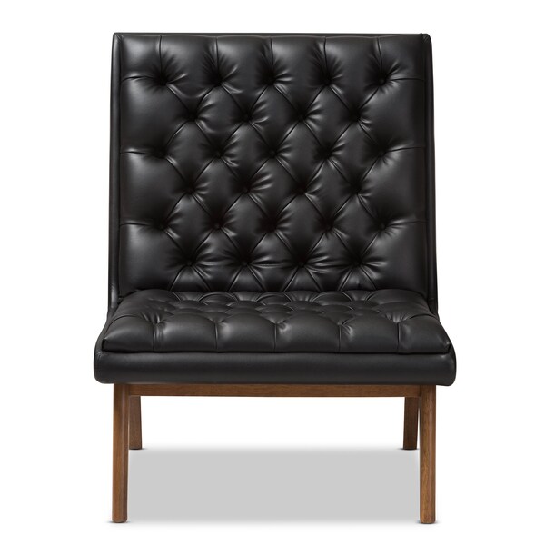 Baxton Studio Annetha Black Upholstered Walnut Finished Wood Lounge Chair - 144-7933