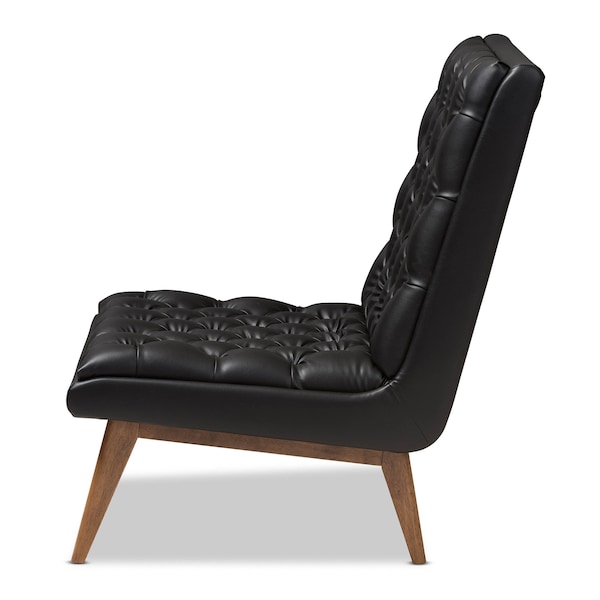 Baxton Studio Annetha Black Upholstered Walnut Finished Wood Lounge Chair - 144-7933