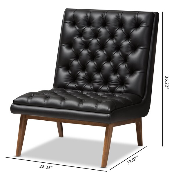 Baxton Studio Annetha Black Upholstered Walnut Finished Wood Lounge Chair - 144-7933