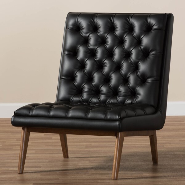Baxton Studio Annetha Black Upholstered Walnut Finished Wood Lounge Chair - 144-7933