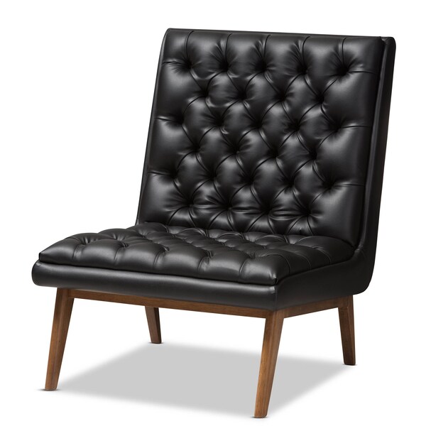 Baxton Studio Annetha Black Upholstered Walnut Finished Wood Lounge Chair - 144-7933