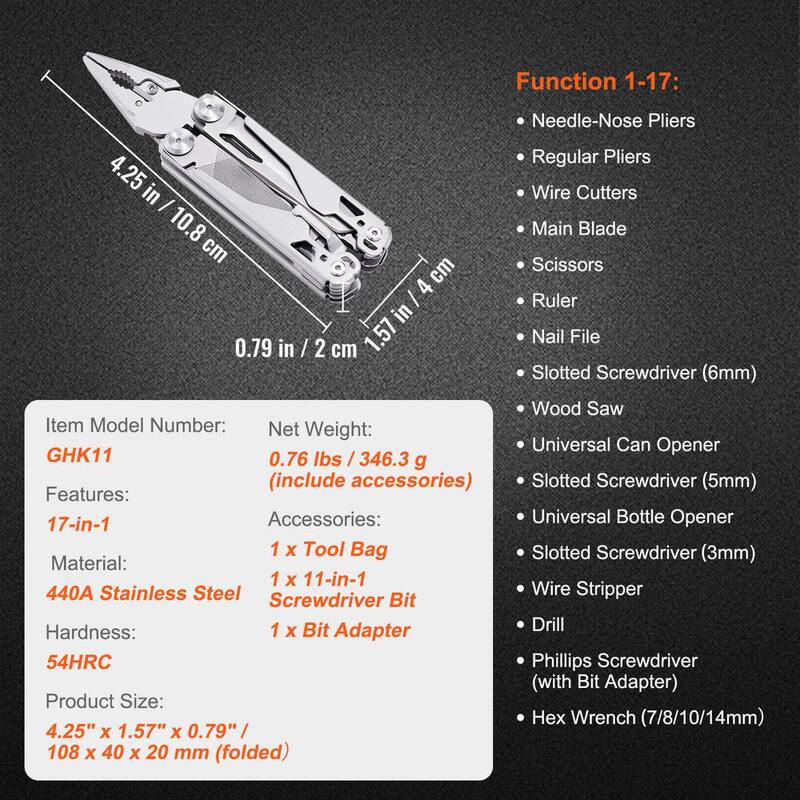 SVOPES 17-in-1 Multitool Pliers, Multi-Function Tool with Cutters, Knife Scissors Ruler Screwdrivers Wood Saw Can/Bottle Opener - DGNQ440ABXG10UZ8FV0-0819