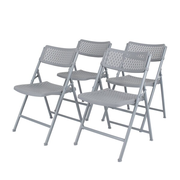 National Public Seating Airflex Series Premium Polypropylene Folding Chair, Platinum, 4PK - 1412