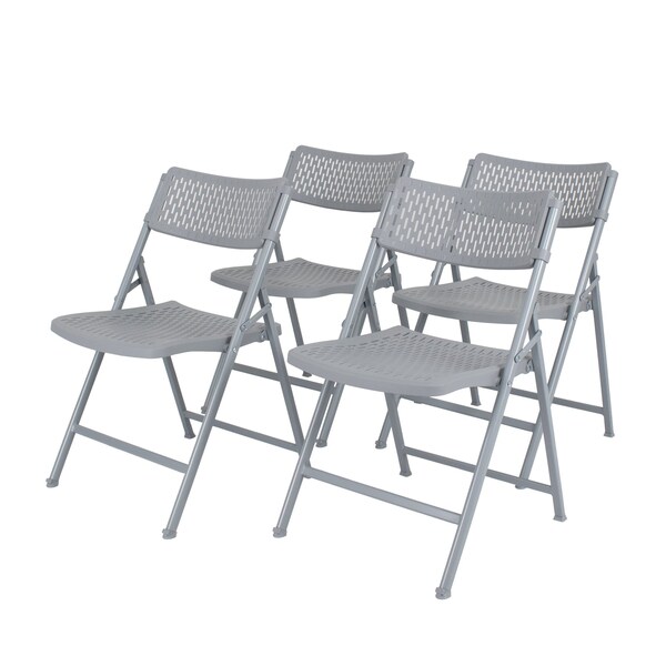 National Public Seating Airflex Series Premium Polypropylene Folding Chair, Platinum, 4PK - 1412