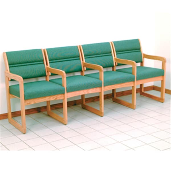Wooden Mallet Valley Four Seat Chair with Center Arms in Light Oak - Foliage Green - DW1-4LOFG