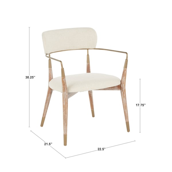 Lumisource Savannah Chair in White Washed Wood, Cream Fabric and Copper, PK 2 - CH-SAVANNAH WWNCR2