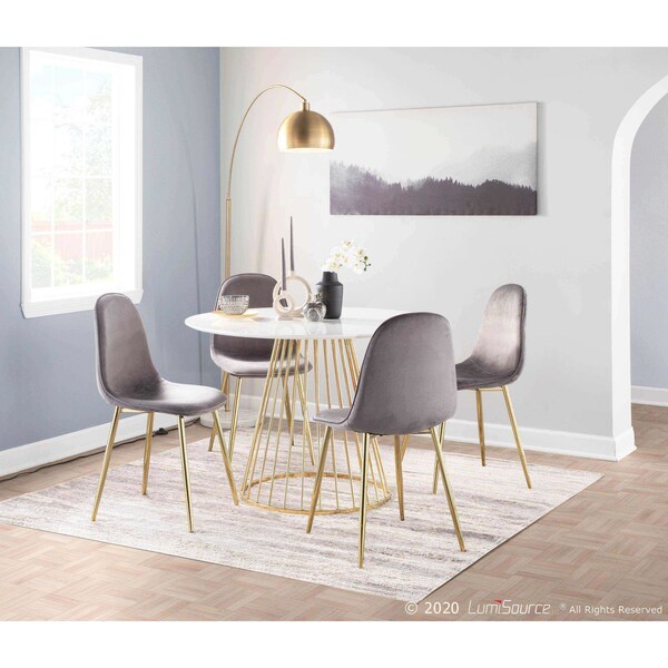 Lumisource Pebble Chair in Gold Steel and Grey Velvet, PK 2 - CH-PEBBLE AUVGY2