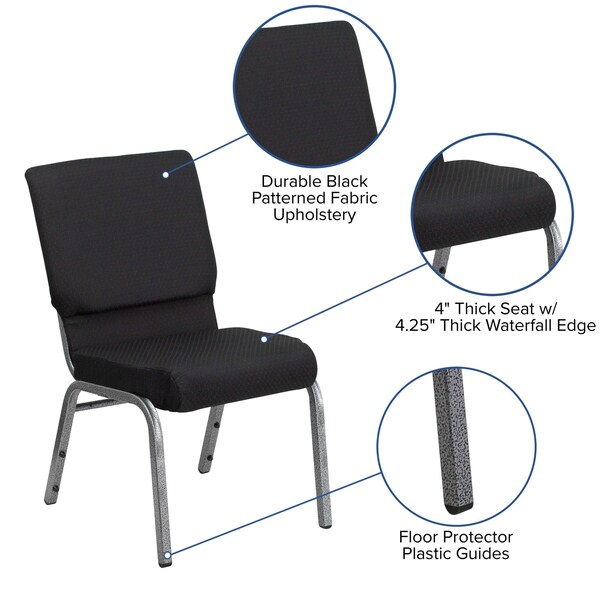 Flash Furniture Stacking Chair, Black Seat, Black Back, 19 1/4 in W 25 in L 33 1/4 in H, Armless, Fabric Seat - FD-CH02185-SV-JP02-GG