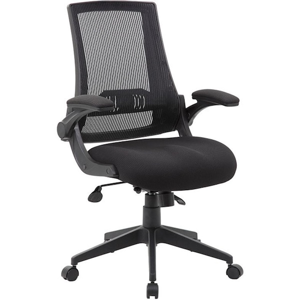 Boss Task Chair, Black Back, 27 in W 27" L 44" H, Flip, Mesh Seat - B6776-BK