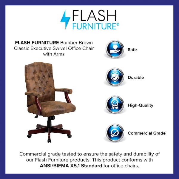Flash Furniture Executive Chair Brown High Back Exec Chair, Fixed Arms, 19-1/2" to 23" Height - 802-BRN-GG